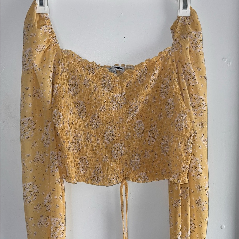 Yellow floral cinched crop top